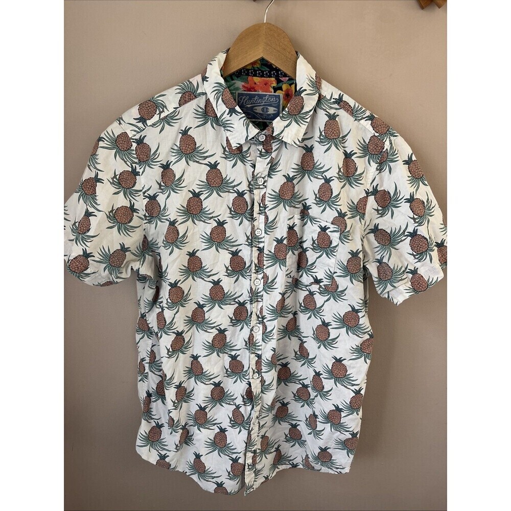 Men’s Large Huntington Beach Short Sleeve Button-Up Shirt Palms & Pineapple